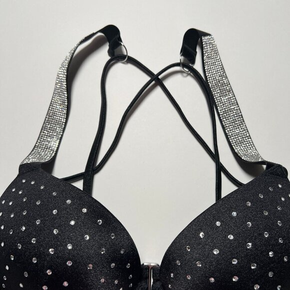 Victoria Secret 32A XS Bombshell Push Up Bikini Top Set Glam Shine Strap Black - Picture 5 of 12